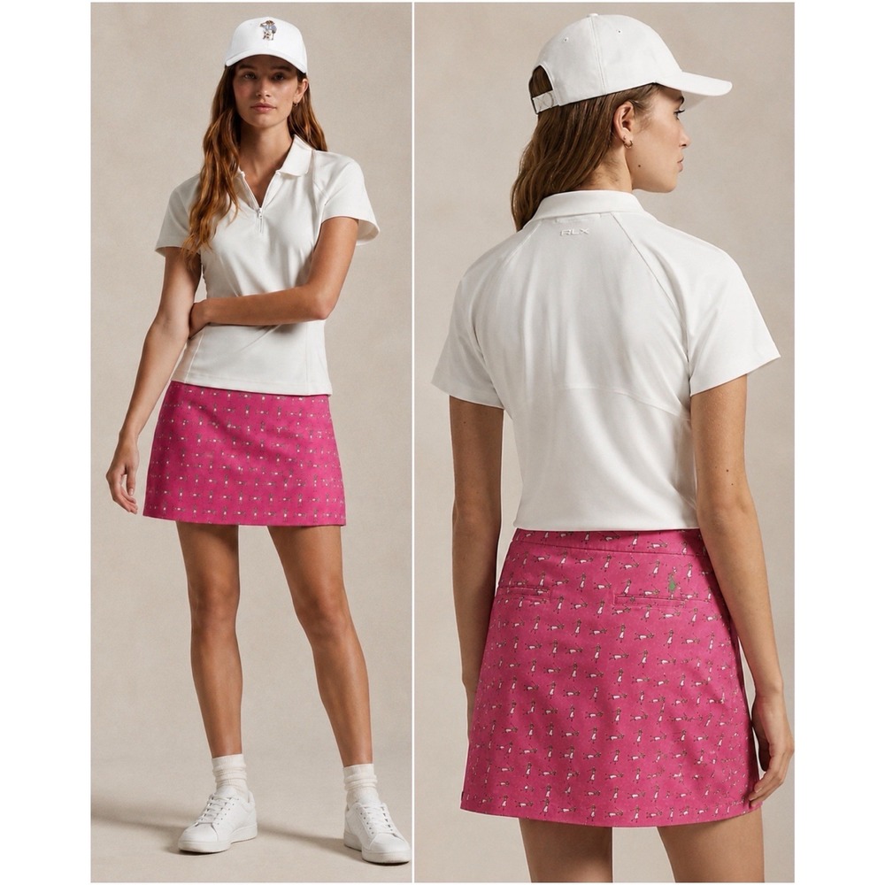 RALPH LAUREN Golf Pink Lady Golfer Print Skort Skirt Stretch Cotton Size 6